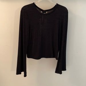 Knit blouse with keyhole back detail & bow